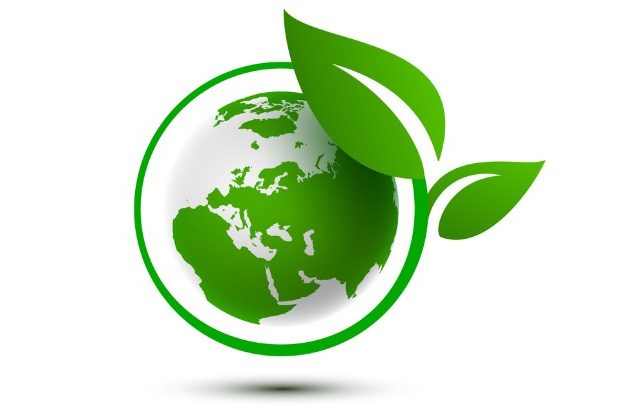 Image of a green world with a leaf around it