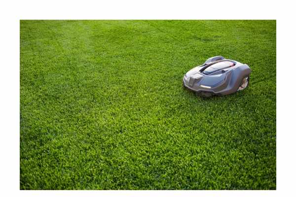 An automatic golf green mower mowing a golf course