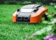 A self mowing mower trimming grass.